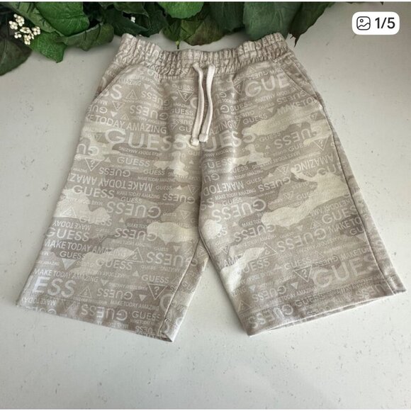 Guess Kids Beige T-Shirt & Shorts Set L (7) Logo Design Cotton & Polyester - Picture 3 of 10